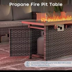 New in box Outdoor Propane Fire Pit Table, 44" Square Large with 60,000 BTU Auto-Ignition and Wind Guard for Porch and Garden , NBGF050GYOS