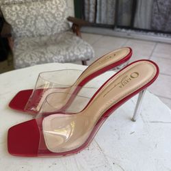 Red Patent Python Print Clear Mule