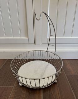 New Crate & Barrel Cora Stainless Steel and Marble Fruit Basket with Banana Hanger