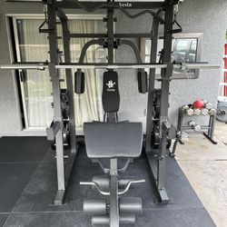 Vesta Fitness Smith Machine 2001 w/Bench Attachment | 230lb Bumpers Weights | 7ft Olympic Bar | Fitness | Gym Equipment | FREE DELIVERY 🚚 
