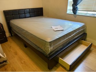 NEW BED FRAME QUEEN SIZE WITH MATTRESS AND BOX SPRING