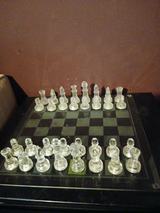 Glass Chessboard And Pieces 