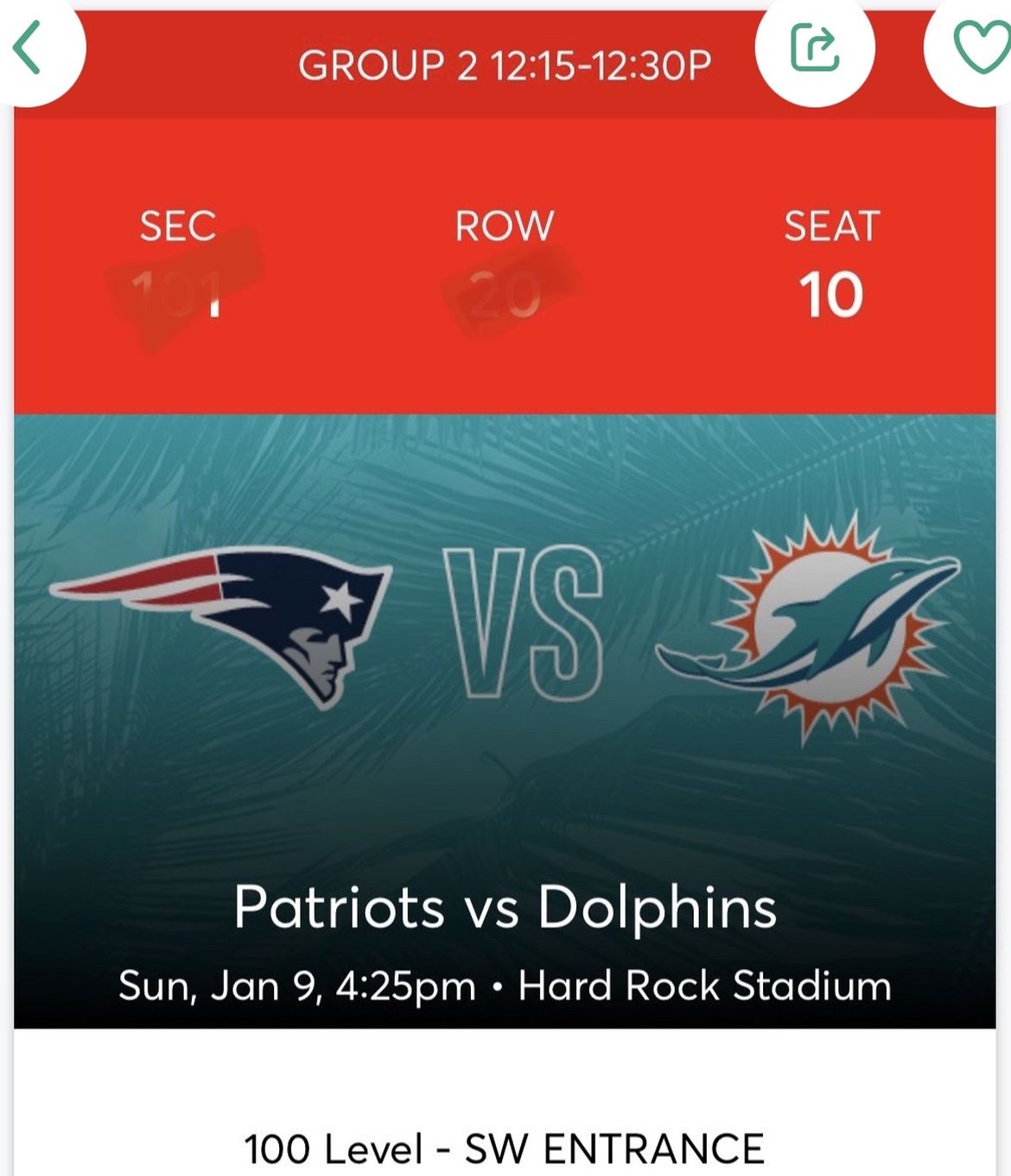 Miami / PATRIOTS Game Tickets 
