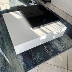 Modern Acrylic Glossy Black And White Coffee Table With Storage Drawer 