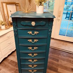 Gorgeous !! Peacock Teal Vintage French Lingerie Dresser 