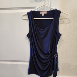 Michael Kors size S, navy sleeveless top, draped cowl neckline and a gold-tone ring accent at the side, great condition