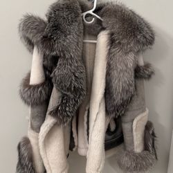 Daniel leather Sterling Grey Real Fur Coat - Medium