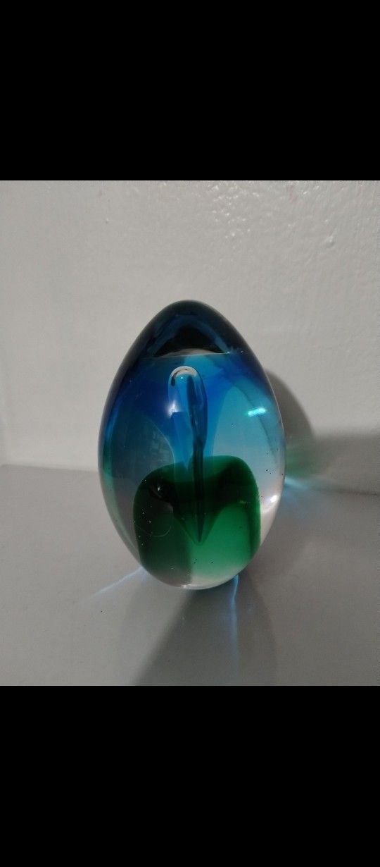 VINTAGE COLORFULL ART GLASS PAPERWEIGHT 4.5"×3" - V81