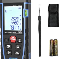 Laser Measure, 165ft Laser Distance Meter, Portable Laser Measurement Tool with 2 Bubble Levels, Large Backlit LCD Display, Allowing Pythagorea