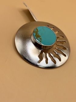 Southwestern Sterling Silver Natural Turquoise Sunburst Pendant