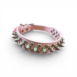 Spiked Rivet Studded Adjustable Pu Leather Pet Collar, Medium, Pink