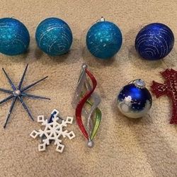Set of 9 sparkly Christmas ornaments. 