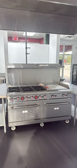 Commercial Gas Range / Estufa Comercial de Gas – 6 Burners (6 Quemadores), Griddle (Plancha) & Doubl