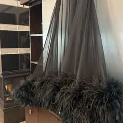 Tulle Skirt With Real Ostrich Feathers