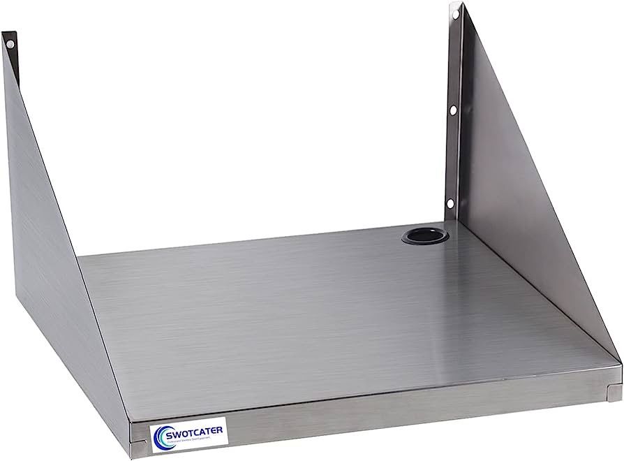 SWOTCATER Stainless Steel Microwave Shelf, Metal Appliance Wall Mount Floating Shelving, 18"x24" Stainless Steel Microwave Rack for Commercial Restaur