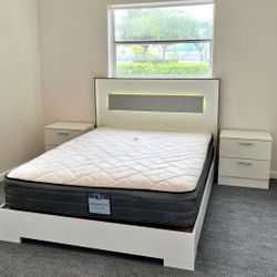 Brand New Queen Bed with Mattress and 2 Nightstands / Cama Queen con Colchón y Luces Led Nuevo a Estrenar …. Fast 🚚