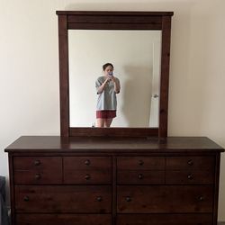 Living Spaces 6 Drawer Wood Dresser with Mirror