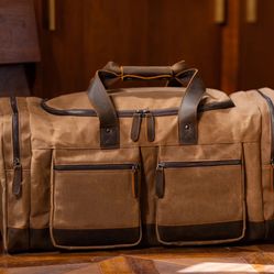 26” Weekender Bag - Waxed Canvas Cowhide Leather