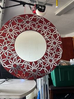 Round Mosaic Wall Mirror Red and Silver