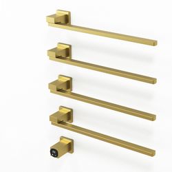 Towel Warmer Shelf with Built-in Timer for Bathroom Wall Mounted Concealed Bath Towel Heater Electric Heated Towel Rack (Square Brushed Gold)