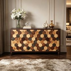Brand New Sealed 59.8" Sideboard With With Honeycomb Pattern, Modern
