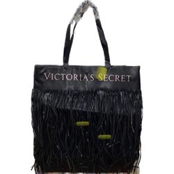 Victoria’s Secret Fringe Black Faux Leather Large Bag