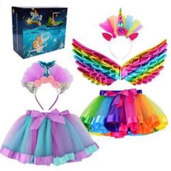Kids 5PCS Set Of Sea Princess & Fairy Unicorn Wings Costume Set (5PCS) Perfect for Girls Ages 3–9 
