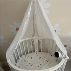 Baby Crib with Mattress, Mattress Cover, & Canopy