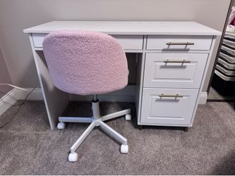 White Desk with Pink Chair
