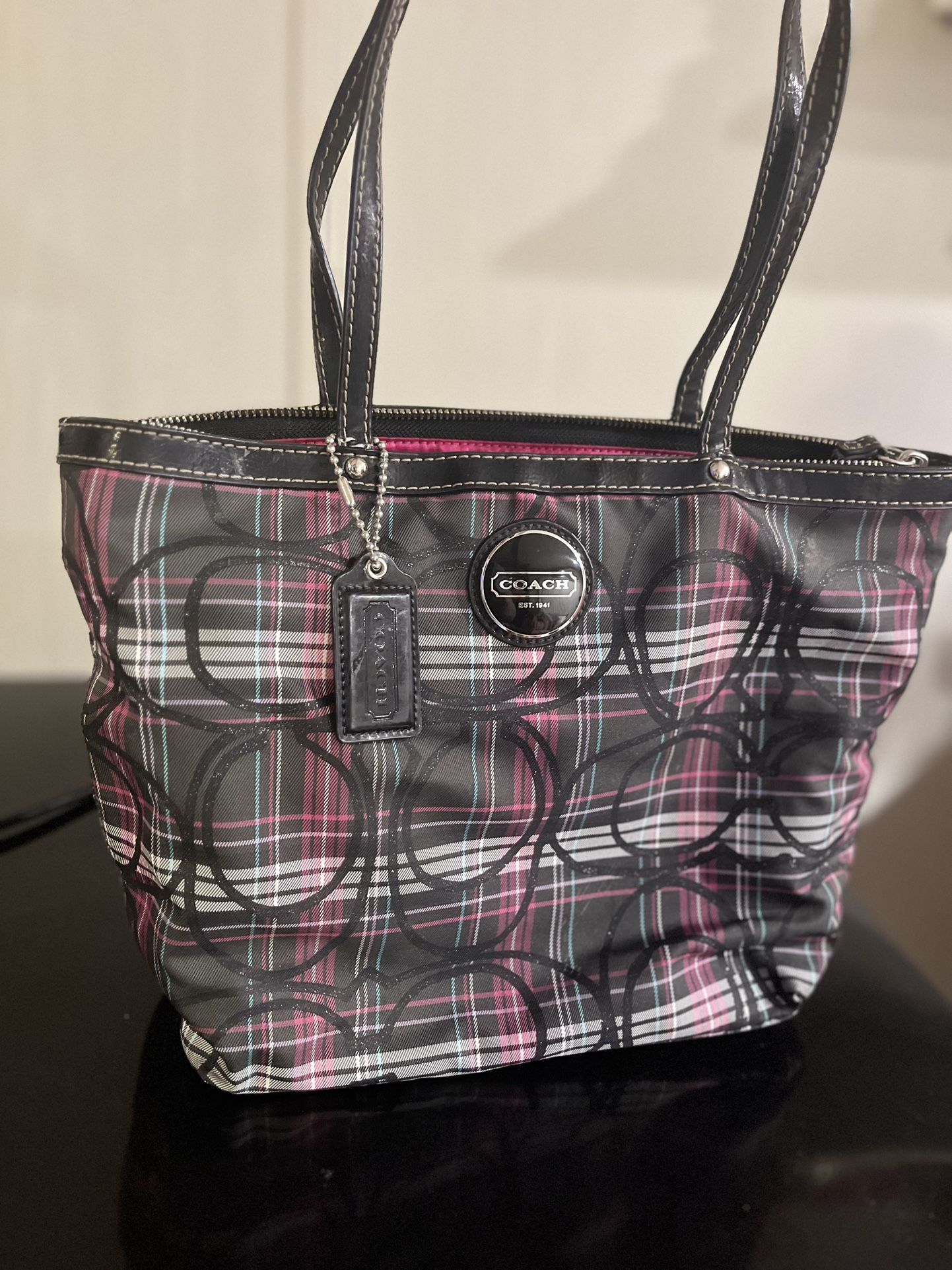 Black & Pink Plaid Coach Purse