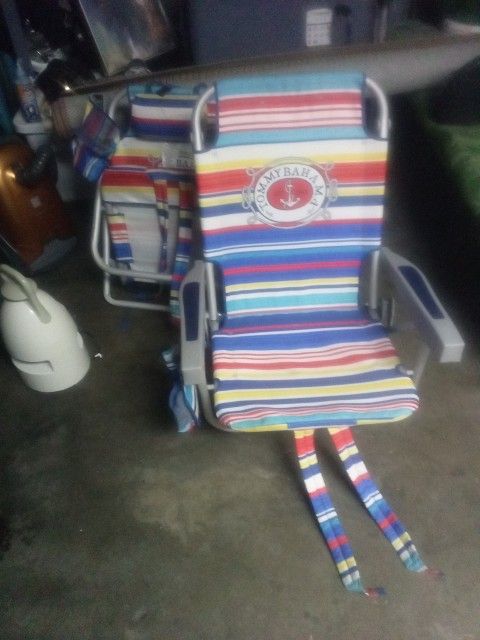 Tommy Bahama Backpack Chair - Insulated Cooler Pouch - 5 Positions (Tropical Stripes + Tropical Stripes)