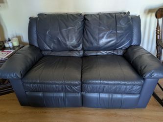 Navy Blue Leather Reclining Loveseat *FREE*