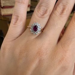 14K Gold Natural Diamonds And Ruby Estate Ring