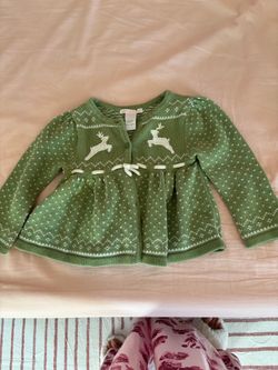 Baby Girl Green Reindeer Knit Cardigan