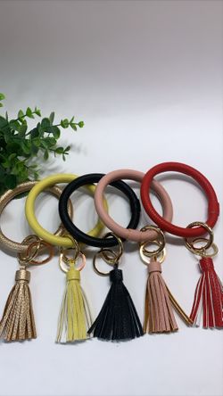 Leather Bangle Keychain PU Leather Wrist Key Rings Large Hoop Bracelet, EACH $7.99
