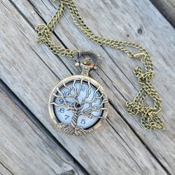 Tree Of Life Brass Pocket Watch Necklace 