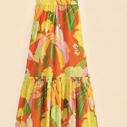 Farm Rio Neon Floral Tiered Cotton Maxi Dress Size S