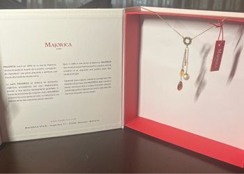 Majorica Sterling Silver/14K Necklace With 4 Pearl & Amber drops