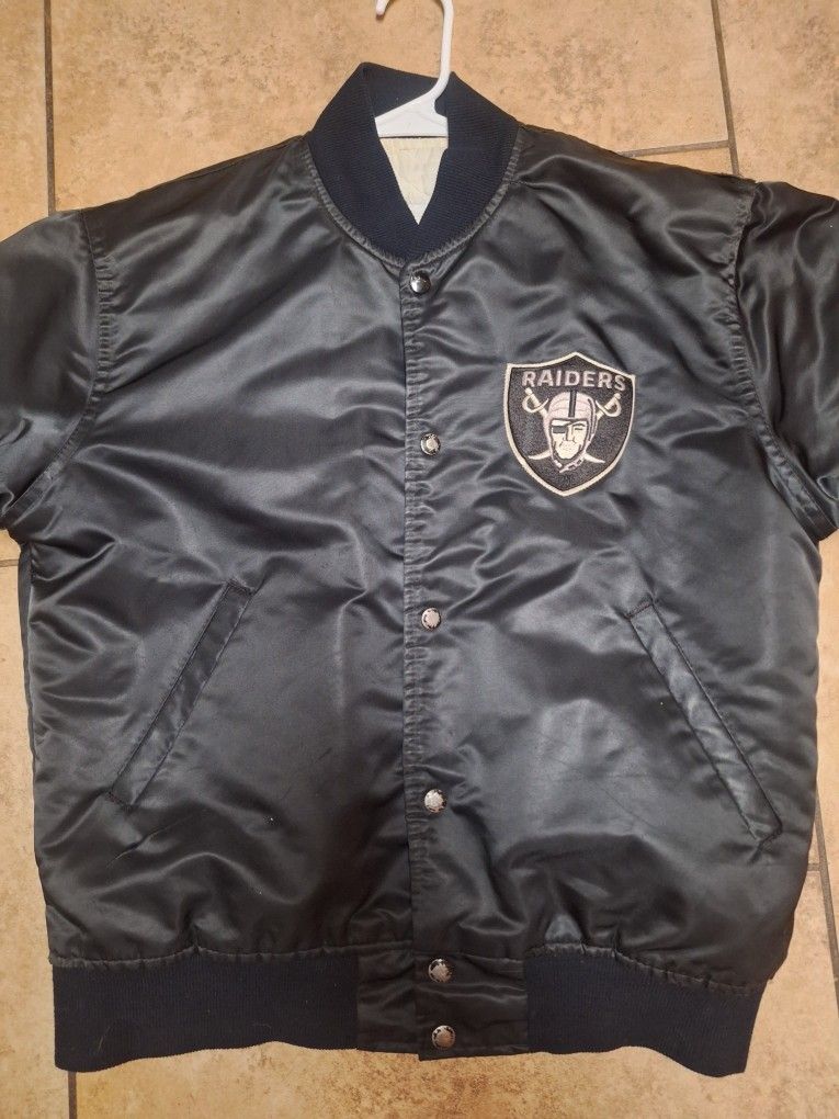 VINTAGE 90s LOS ANGELES RAIDERS STARTER BOMBER JACKET MEDIUM DEADSTOCK