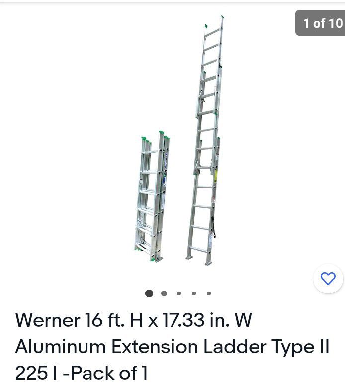 Werner 16 ft. H X 17.33 in. W Aluminum Extension Ladder Type II 225 lb. capacity

