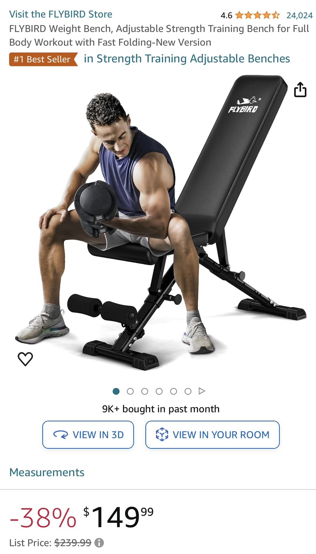 FLYBIRD Weight Bench, Adjustable Strength Training Bench for Full Body Workout with Fast Folding-New Version