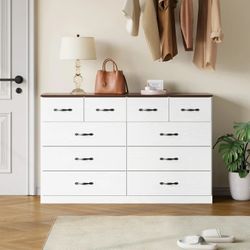Oversized Dressers for Bedroom, Modern Wide Chest of 10 Drawers, White