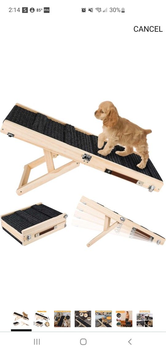 Adjustable Dog Ramp for Small Dogs, Portable Folding Pet Ramp Ladder, Non-Skid Dog Stairs Mat, Adjustable from 10" to 19" High, Wooden Cat Ramps for C