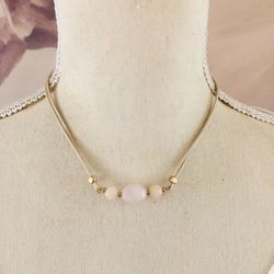 Handcrafted natural quartz leather cord choker necklace