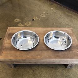 Wood and Stainless Steel Pet Food Bowl