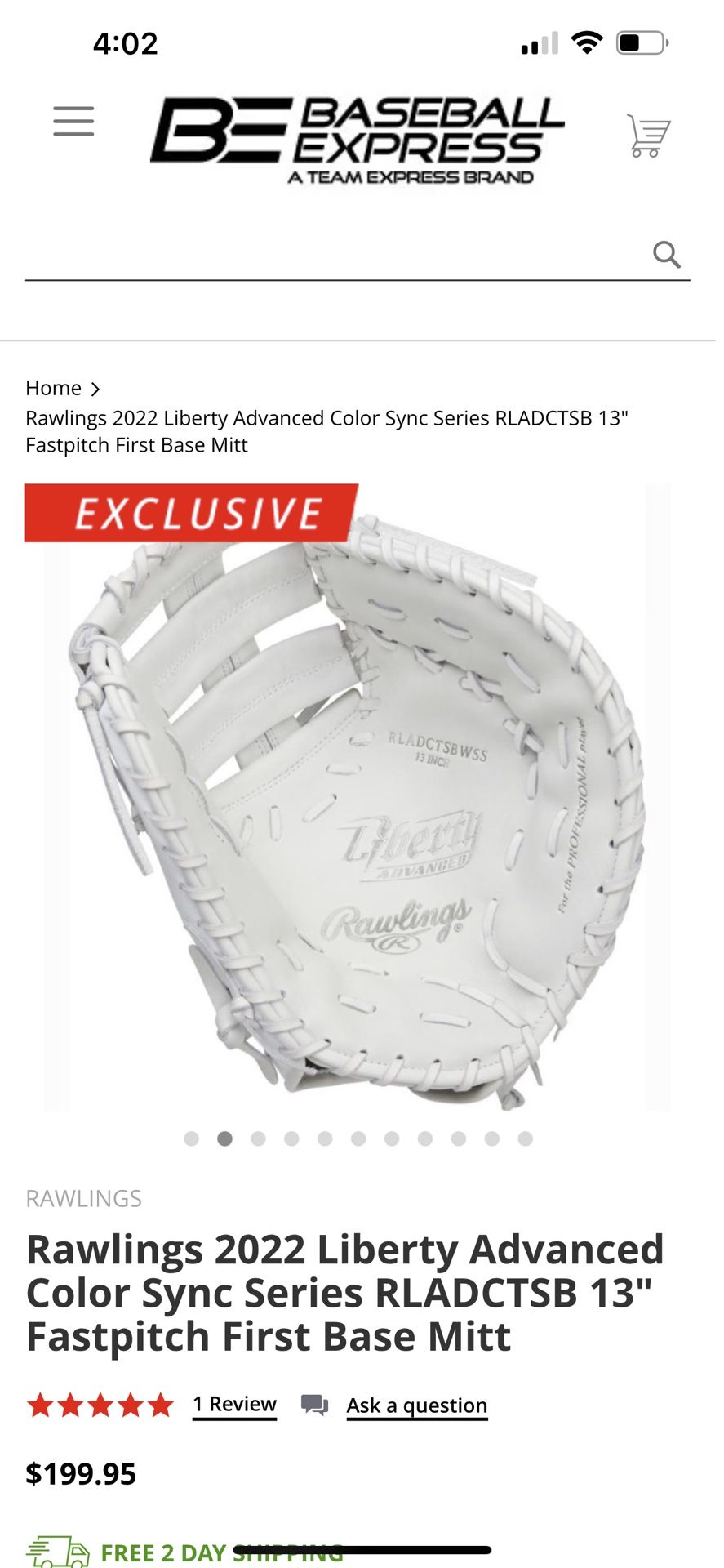 Rawlings Woman’s 13 Inch Left Handed 1st Base Glove 