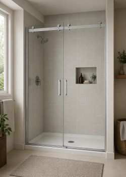 CRAFT + MAIN Lagoon Sliding Shower Door 55–59” x 76” Clear Glass Silver – NEW