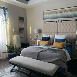 Modern King Headboard 70”Lx 43”W Tufted Microfiber with Rod Retails $350 Asking Only $275. Pick up in Palm Bay