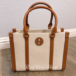 NWT Tory Burch Blake Canvas Small Tote NATURAL/CLASSIC