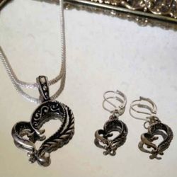 Scrolled Hearts Jewelry | Necklace | Earrings Set
